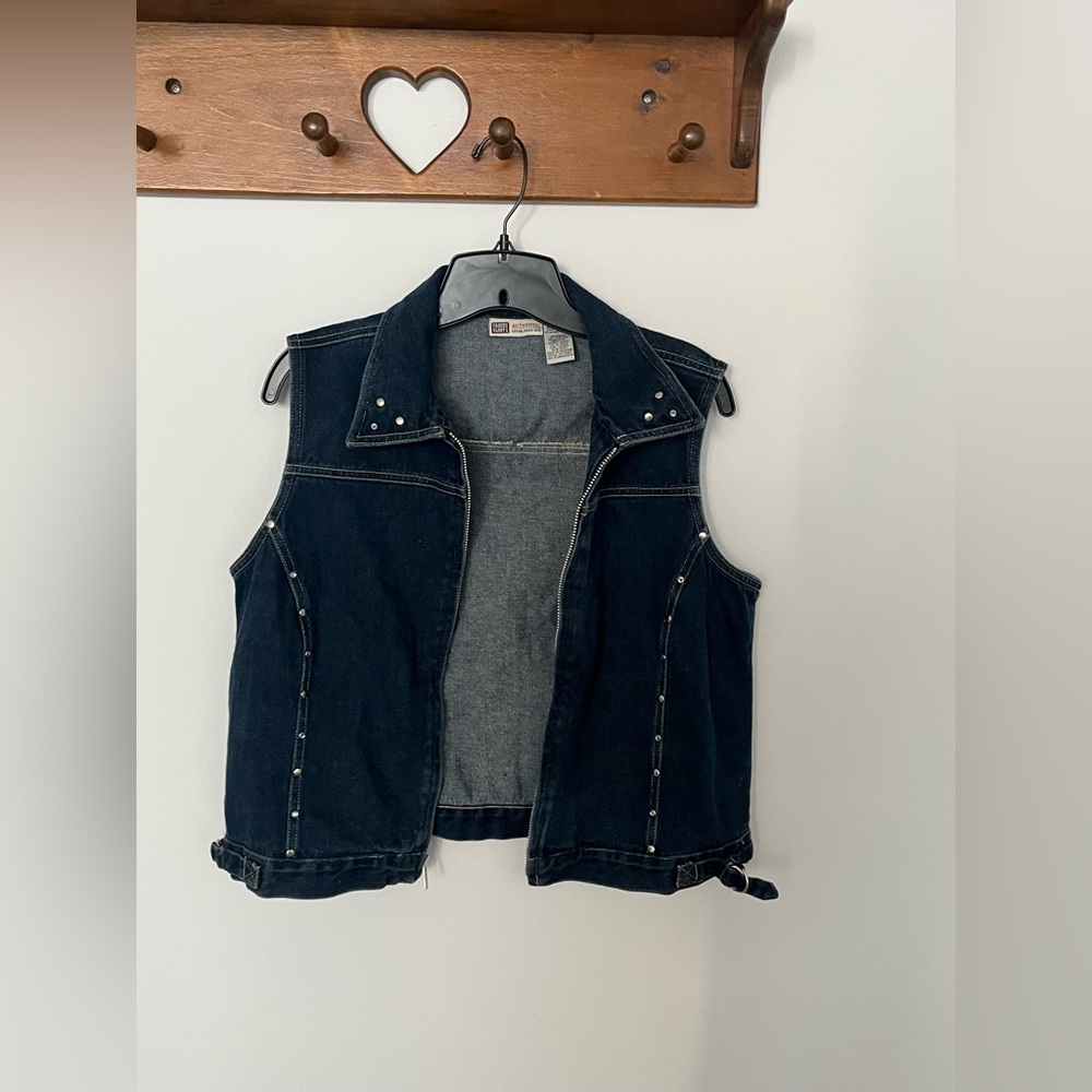 Faded Glory Dark Wash Denim Vest with Stud Detail